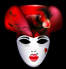carnival mask in red hat