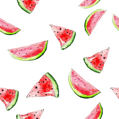 Vector watercolor bright  watermelon seamless pattern with