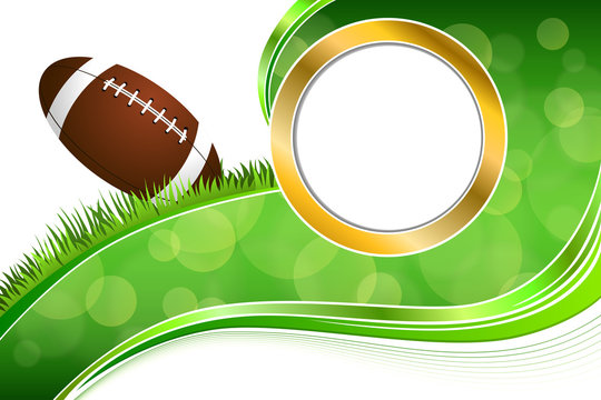 Background abstract green grass American football rugby ball gold circle frame illustration vector