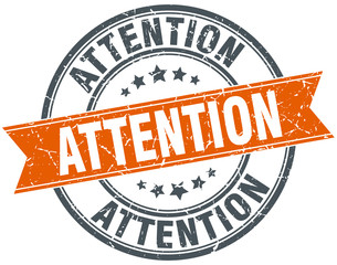attention round orange grungy vintage isolated stamp
