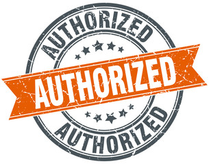 authorized round orange grungy vintage isolated stamp