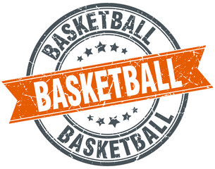 basketball round orange grungy vintage isolated stamp