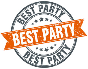 best party round orange grungy vintage isolated stamp