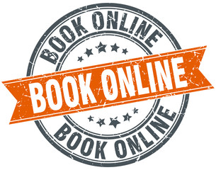 book online round orange grungy vintage isolated stamp