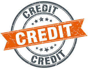 credit round orange grungy vintage isolated stamp