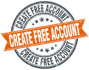 create free account round orange grungy vintage isolated stamp