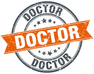 doctor round orange grungy vintage isolated stamp
