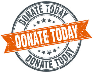 donate today round orange grungy vintage isolated stamp