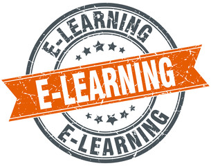 e-learning round orange grungy vintage isolated stamp