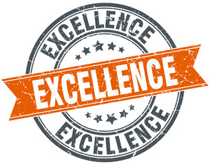 excellence round orange grungy vintage isolated stamp