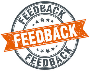 feedback round orange grungy vintage isolated stamp