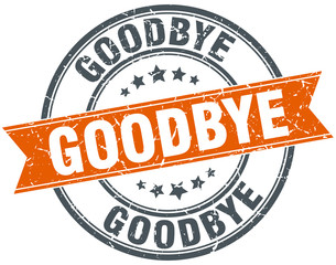 goodbye round orange grungy vintage isolated stamp