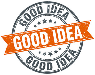 good idea round orange grungy vintage isolated stamp