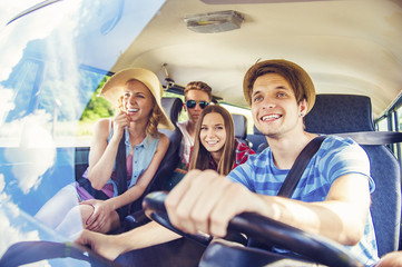 Beautiful young people on a road trip