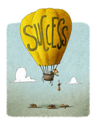 businessman in a balloon with the word success - 87023229