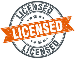 licensed round orange grungy vintage isolated stamp