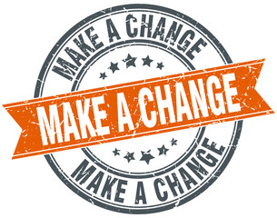 make a change round orange grungy vintage isolated stamp