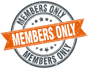 members only round orange grungy vintage isolated stamp