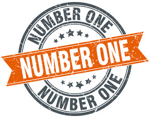 number one round orange grungy vintage isolated stamp