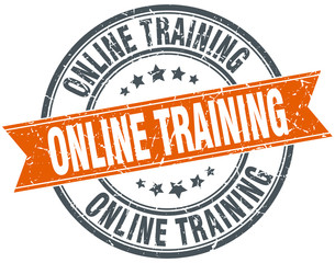 online training round orange grungy vintage isolated stamp