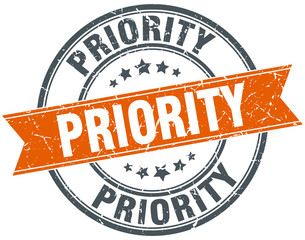 priority round orange grungy vintage isolated stamp