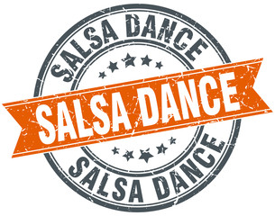salsa dance round orange grungy vintage isolated stamp