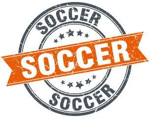 soccer round orange grungy vintage isolated stamp