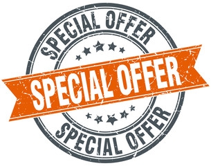 special offer round orange grungy vintage isolated stamp