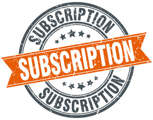 subscription round orange grungy vintage isolated stamp