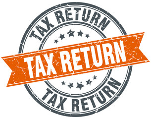 tax return round orange grungy vintage isolated stamp