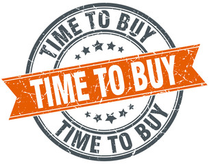 time to buy round orange grungy vintage isolated stamp