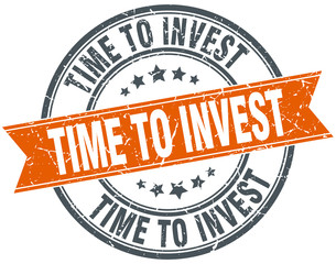 time to invest round orange grungy vintage isolated stamp