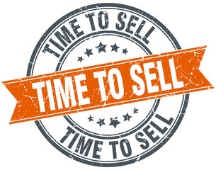 time to sell round orange grungy vintage isolated stamp