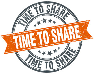 time to share round orange grungy vintage isolated stamp