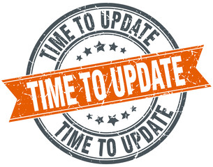 time to update round orange grungy vintage isolated stamp