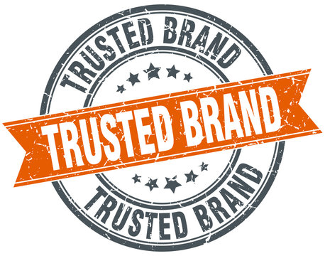 trusted brand round orange grungy vintage isolated stamp