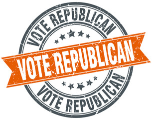 vote republican round orange grungy vintage isolated stamp