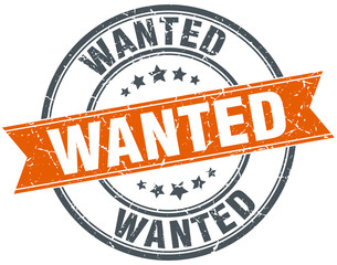 wanted round orange grungy vintage isolated stamp