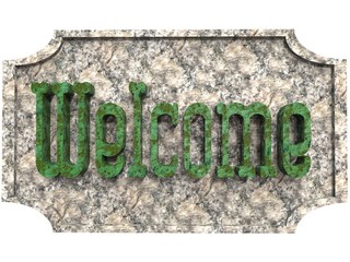 textured doorplate with inscription in green and gray