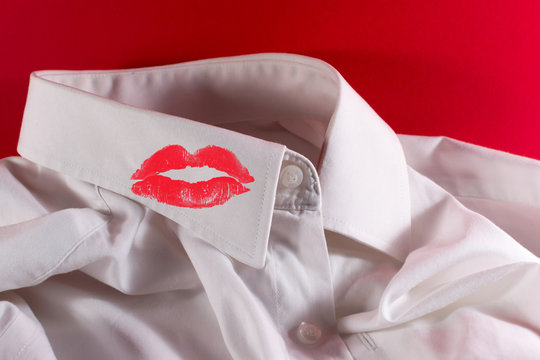 White Used Man's Shirt and Red Lipstick