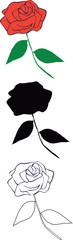 Red rose vector symbol stroke silhouette Coloring