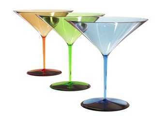 three glass set in yellow, green and blue