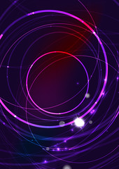 Abstract color glowing lines in dark space with stars and light