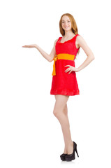 Young beautiful girl holding isolated on white