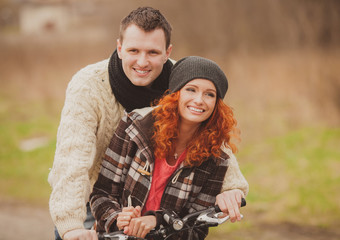 Happy young couple in love at the park