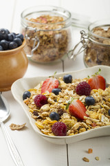 Light, delicious breakfast with cereal and fruit.