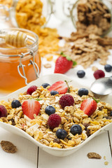 Light, delicious breakfast with cereal and fruit.