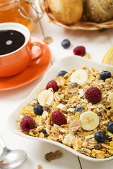 Light, delicious breakfast with cereal and fruit.