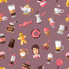 Pattern of modern flat design coffee-shop, cafe and bakery icons