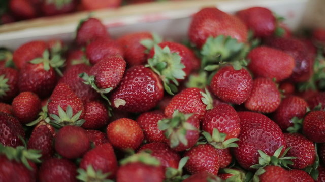 Strawberries at market. Close up